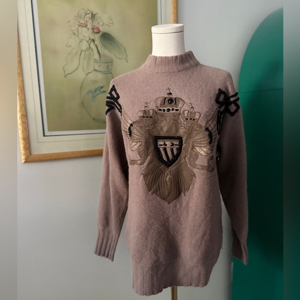 Vintage Traffic‎ Sweater with leather and beaded embroidery